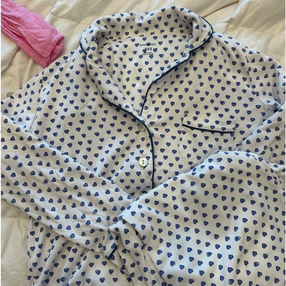 Roller rabbit blue heart long sleeve polo pajamas